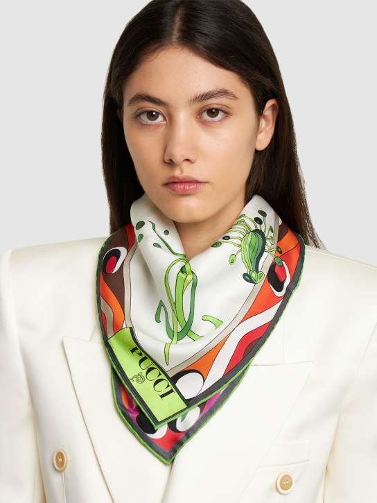 Pucci: Printed silk twill scarf - Green - women_1 | Luisa Via Roma