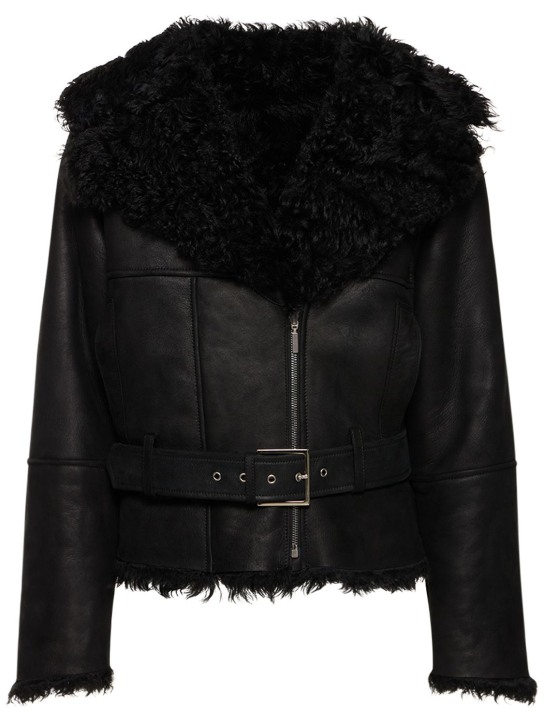 Alberta Ferretti: 皮革&羊毛夹克 - 黑色 - women_0 | Luisa Via Roma