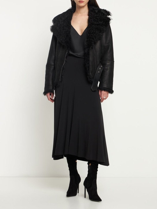 Alberta Ferretti: Leather & shearling jacket - Black - women_1 | Luisa Via Roma