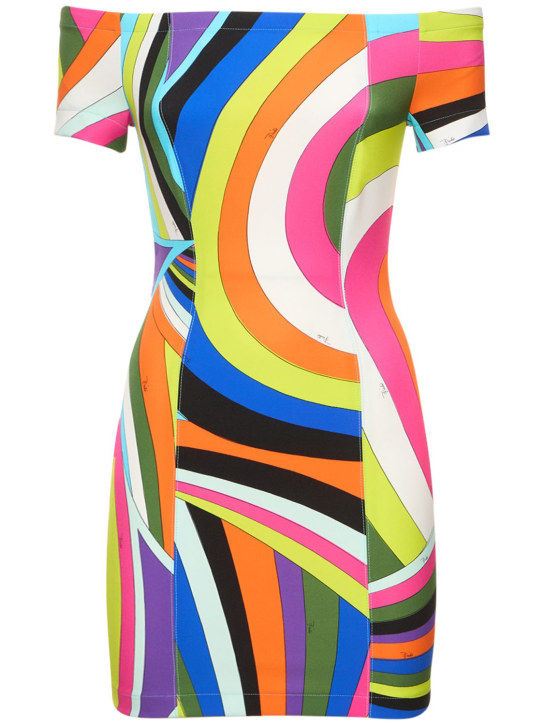 Pucci: Iride printed tech cady mini dress - Multicolor - women_0 | Luisa Via Roma