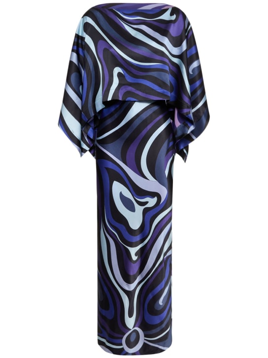Pucci: Vestito in twill di seta stampa marmo - Blu - women_0 | Luisa Via Roma