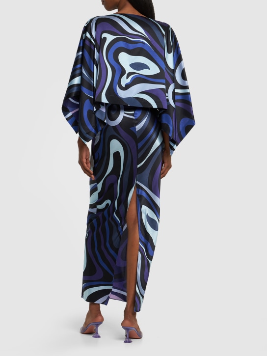 Pucci: Marmo印花真丝斜纹长款连衣裙 - 蓝色 - women_2 | Luisa Via Roma
