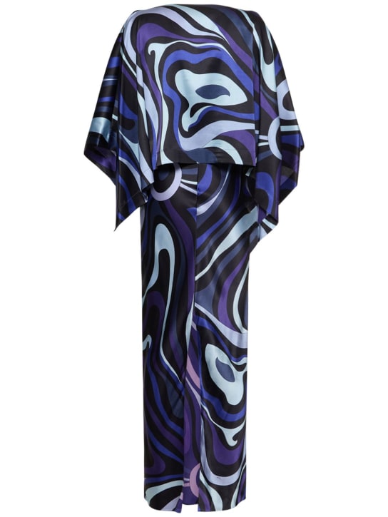 Pucci: Marmo印花真丝斜纹长款连衣裙 - 蓝色 - women_4 | Luisa Via Roma