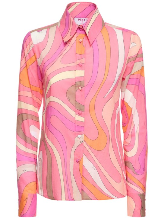 Pucci: Marmo printed cotton muslin shirt - Pink - women_0 | Luisa Via Roma