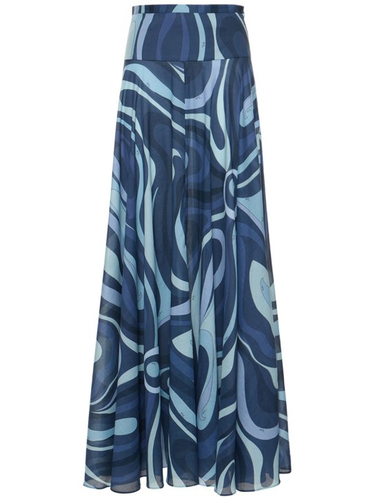 Pucci: Marmo printed cotton muslin maxi skirt - Blue - women_0 | Luisa Via Roma