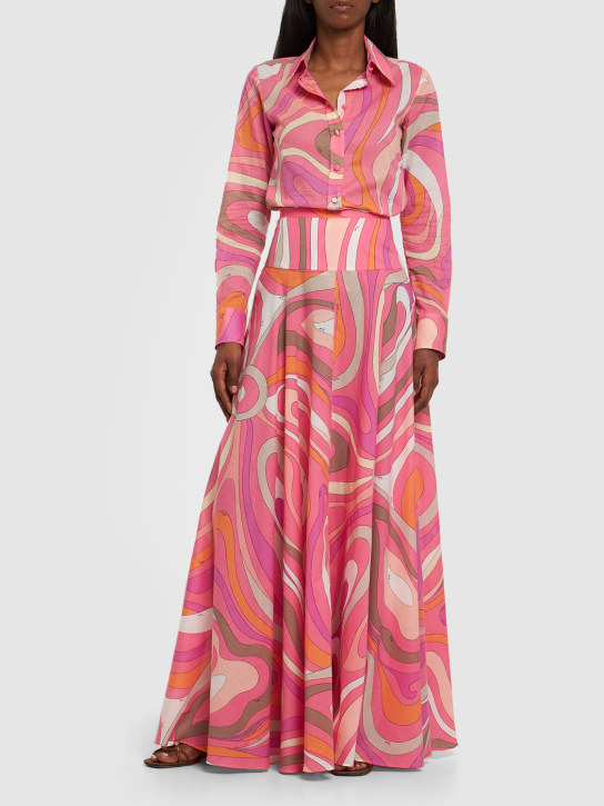 Pucci: Marmo printed cotton muslin maxi skirt - Pink - women_1 | Luisa Via Roma