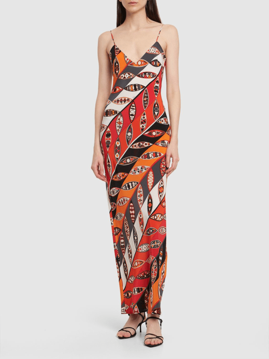 Pucci: Girandole printed silk twill long dress - Renkli - women_1 | Luisa Via Roma
