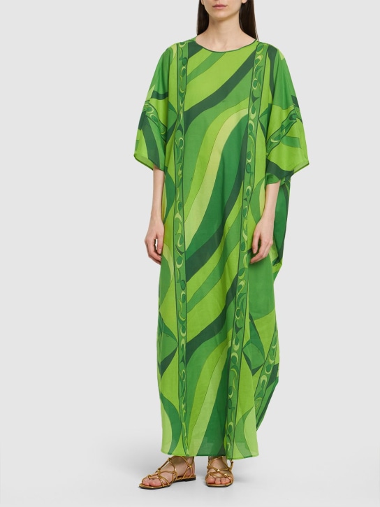 Pucci: Vestido caftán largo de voilé de algodón - Verde - women_1 | Luisa Via Roma