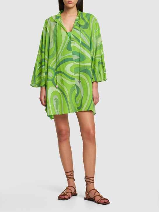 Pucci: Marmo printed voile mini kaftan dress - Green - women_1 | Luisa Via Roma