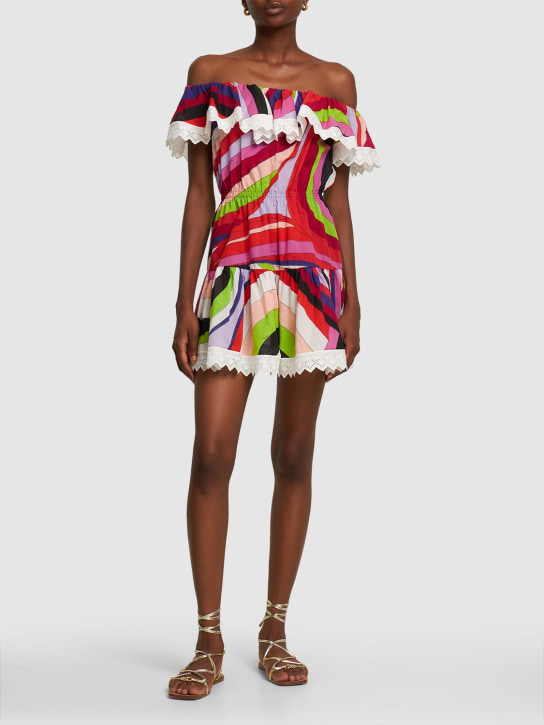 Pucci: Iride printed off-shoulder mini dress - Multicolor - women_1 | Luisa Via Roma