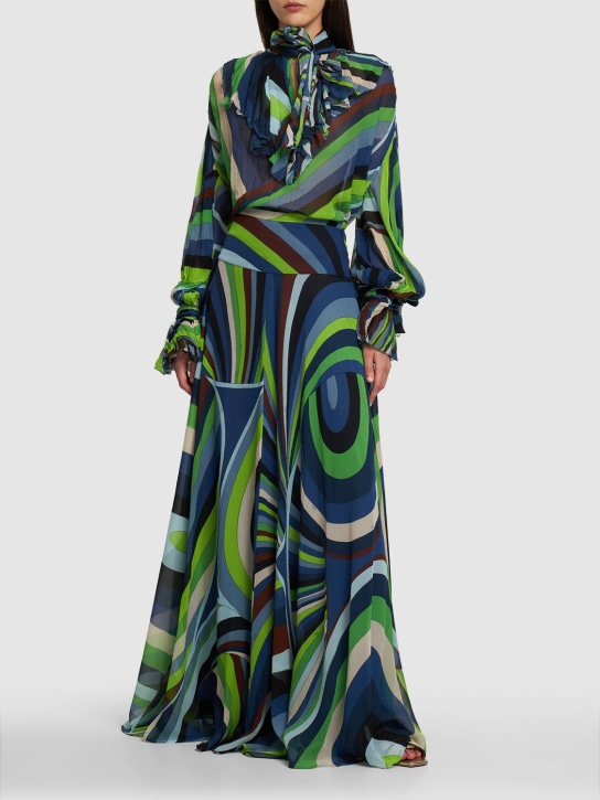 Pucci: Iride high rise silk chiffon maxi skirt - Multicolor - women_1 | Luisa Via Roma