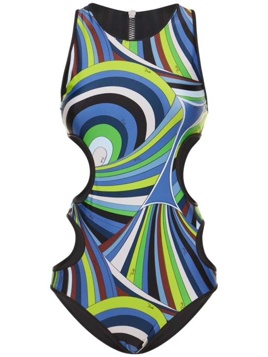 Pucci: Iride cutout Lycra one piece swimsuit - Renkli - women_0 | Luisa Via Roma