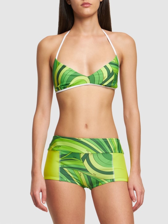 Pucci: Top de bikini triangular de lycra con estampado - Verde - women_1 | Luisa Via Roma