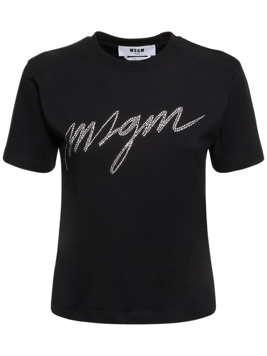 MSGM: T-shirt in jersey di cotone con logo - women_0 | Luisa Via Roma