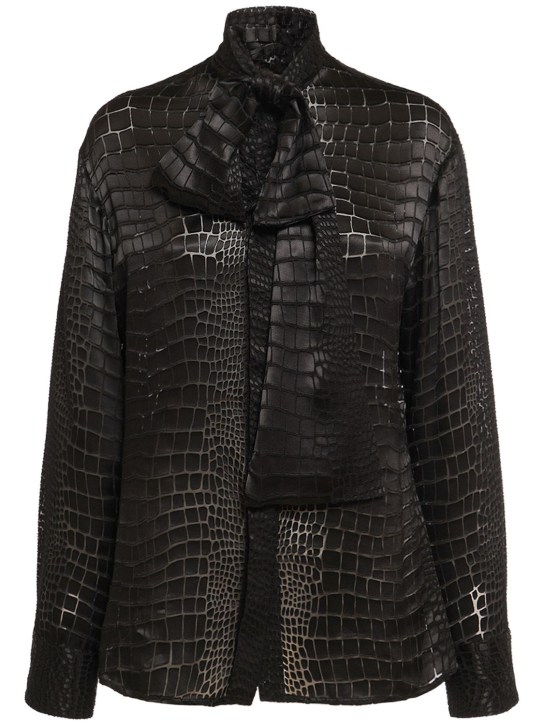 Versace: 鳄鱼纹烧花蝴蝶结装饰衬衫 - 黑色 - women_0 | Luisa Via Roma