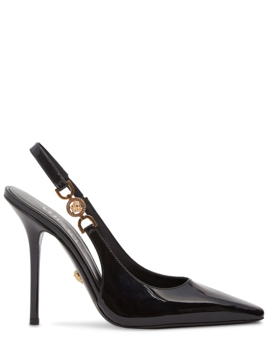 Versace: 110mm Patent leather slingback heels - Black - women_0 | Luisa Via Roma