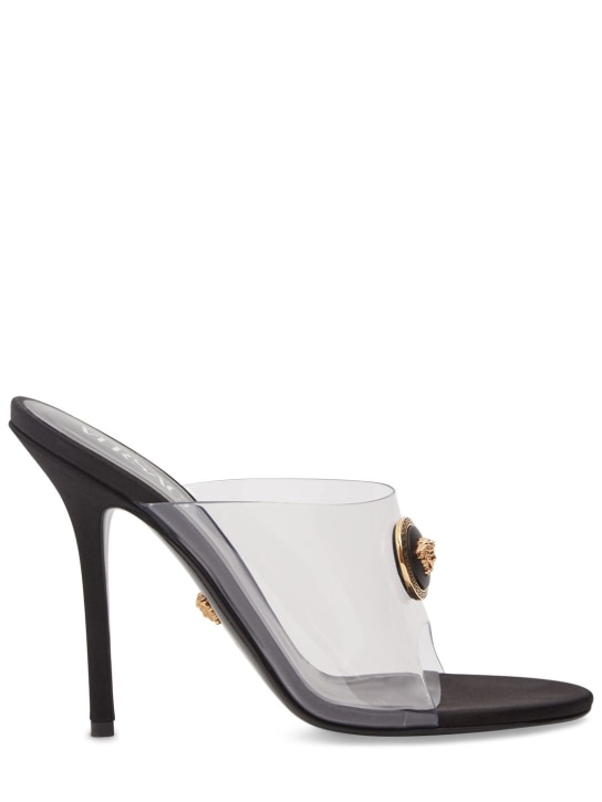 Versace: Zapatos mules de plexi y satén 110mm - Transparente - women_0 | Luisa Via Roma