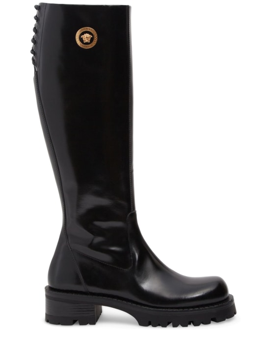Versace: 35mm Tall leather boots - Siyah - women_0 | Luisa Via Roma