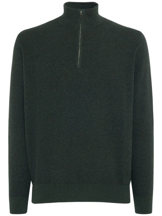 Loro Piana: Cashmere knit half zip sweater - men_0 | Luisa Via Roma