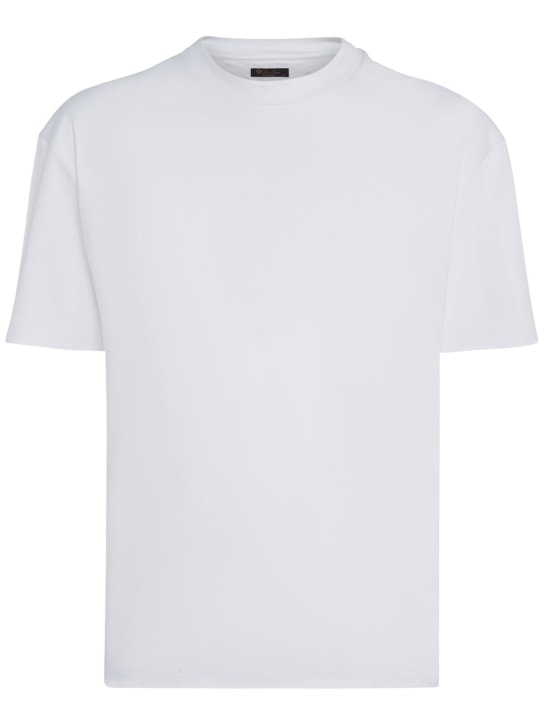 Loro Piana: T-shirt à col ras-du-cou en jersey de coton - Blanc Optique - men_0 | Luisa Via Roma