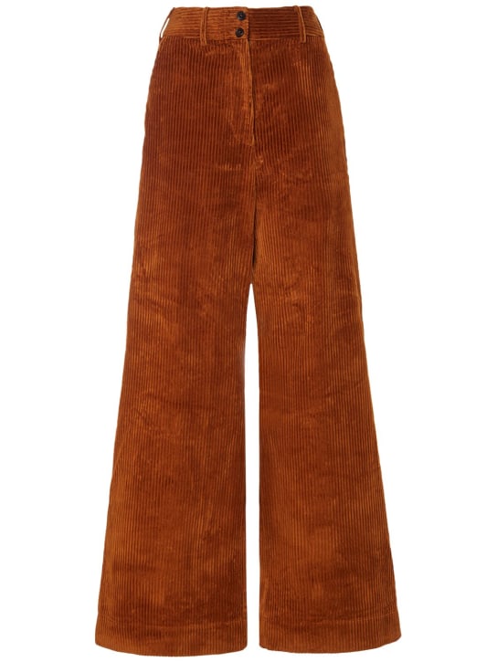 Etro: Corduroy cotton mid rise wide pants - Brown - women_0 | Luisa Via Roma
