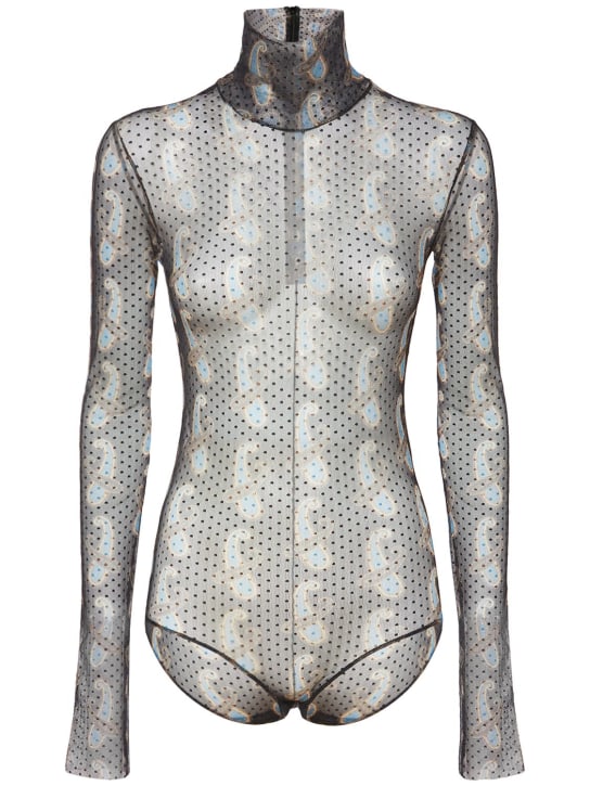 Etro: Pointelle tulle paisley bodysuit - Multicolor - women_0 | Luisa Via Roma