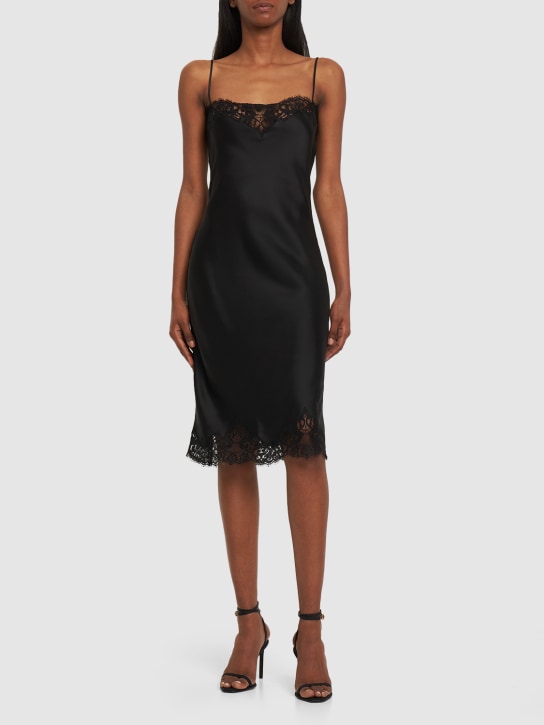 Stella McCartney: Satin & lace midi cami dress - Black - women_1 | Luisa Via Roma