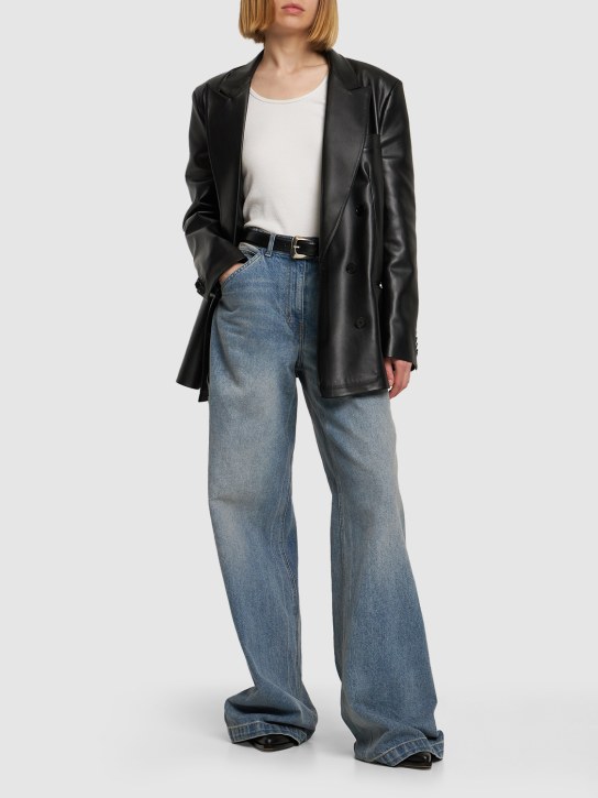 Stella McCartney: Veste oversize en simili-cuir à double boutonnage - Noir - women_1 | Luisa Via Roma