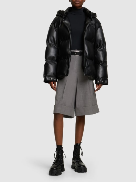 Stella McCartney: Faux leather quilted puffer jacket - Siyah - women_1 | Luisa Via Roma