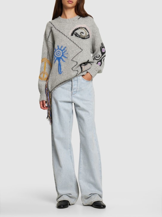 Stella McCartney: Folk Artwork wool blend knit sweater - Grey - women_1 | Luisa Via Roma
