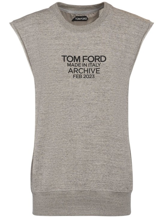Tom Ford: Sweat-shirt sans manches en jersey imprimé logo - Gris - women_0 | Luisa Via Roma