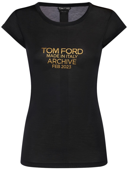 Tom Ford: 로고 프린트 실크 티셔츠 - 블랙 - women_0 | Luisa Via Roma