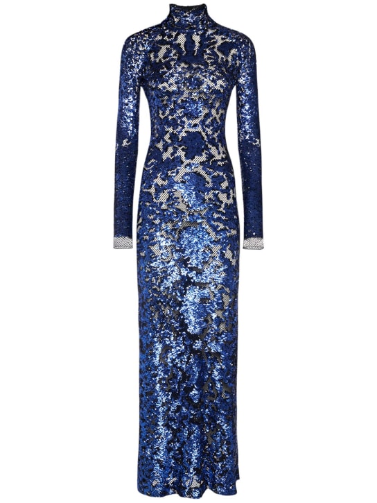 Tom Ford: Snake sequin embellished fishnet dress - Blue - women_0 | Luisa Via Roma
