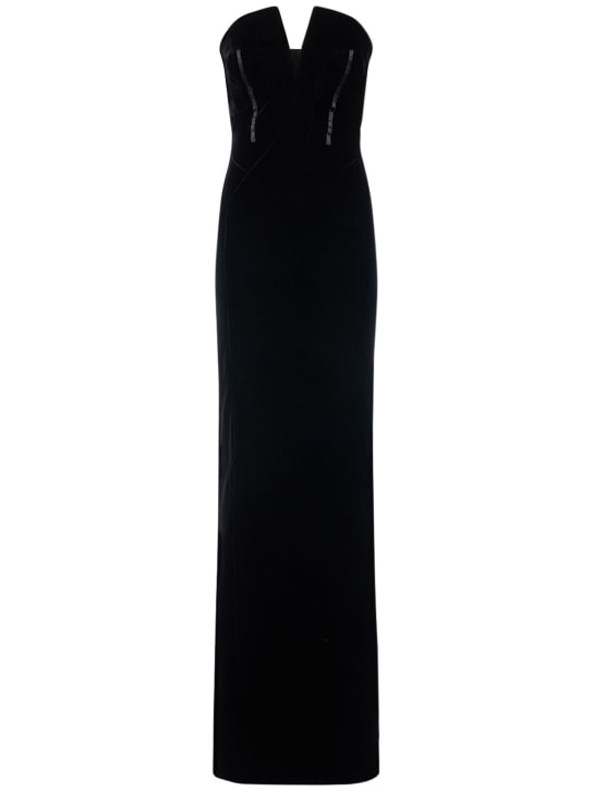 Tom Ford: Velvet bustier strapless long dress - Black - women_0 | Luisa Via Roma