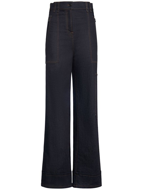 Tom Ford: Pantalones anchos de denim de algodón - Azul Oscuro - women_0 | Luisa Via Roma