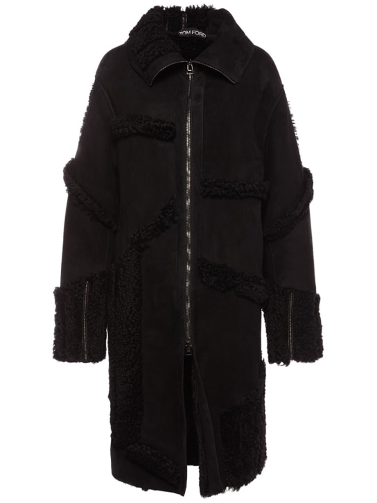 Tom Ford: Cappotto in shearling patchwork - Nero - women_0 | Luisa Via Roma