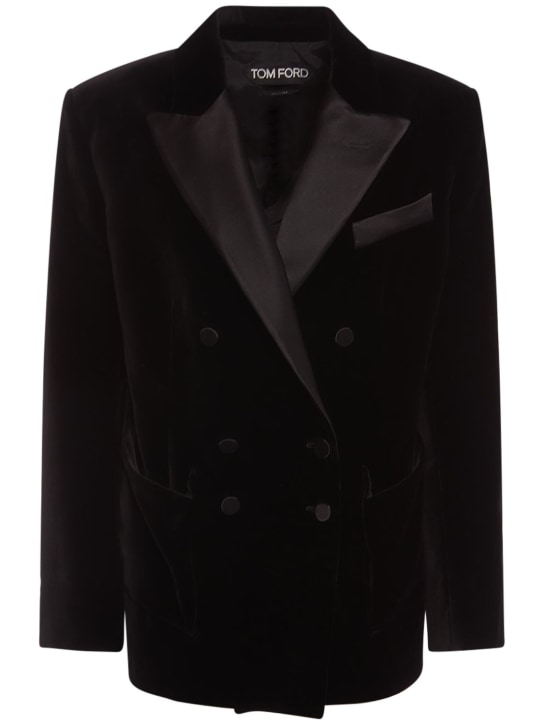 Tom Ford: Cotton velvet tuxedo jacket - Black - women_0 | Luisa Via Roma