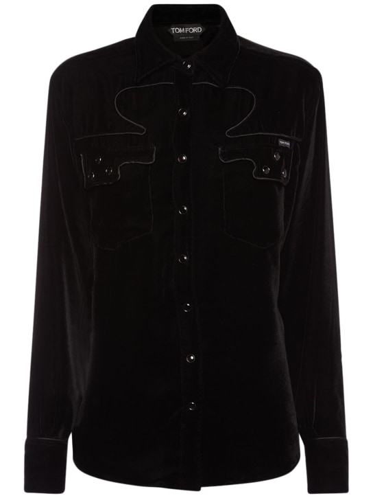 Tom Ford: 休闲版型天鹅绒衬衫 - 黑色 - women_0 | Luisa Via Roma