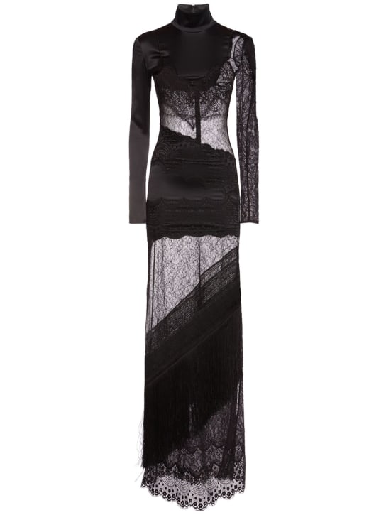 Tom Ford: Patchwork lace & satin long dress - women_0 | Luisa Via Roma