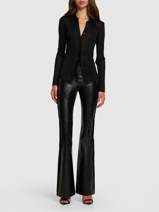 Tom Ford: Flared low rise leather pants - Black - women_1 | Luisa Via Roma