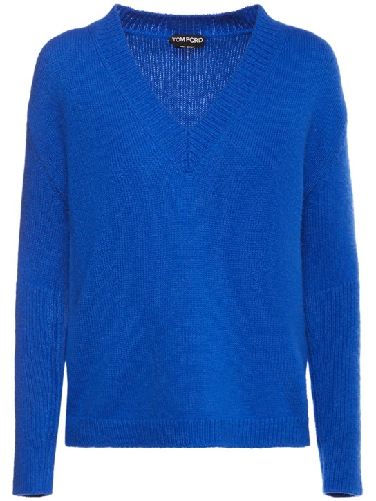 Tom Ford: Pull-over en maille de laine et cachemire Chunky - Bleu - women_0 | Luisa Via Roma