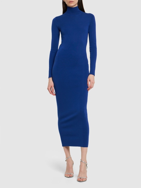 Tom Ford: Vestido midi de seda y cashmere - Azul - women_1 | Luisa Via Roma