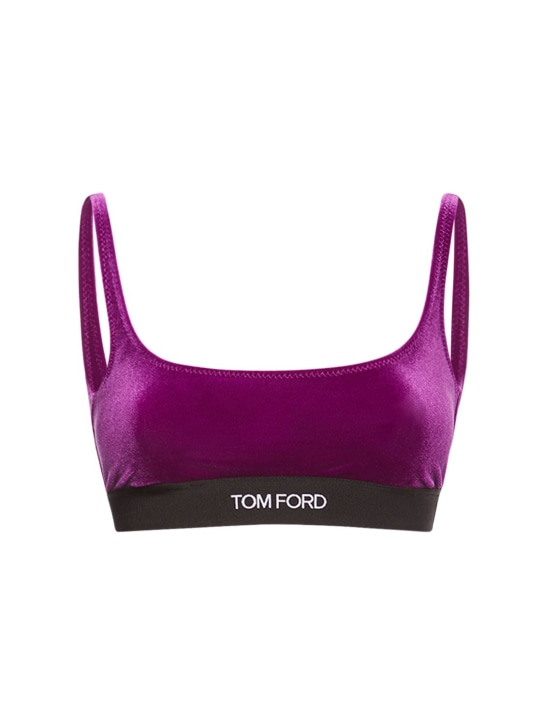 Tom Ford: Top de terciopelo stretch con logo - Morado - women_0 | Luisa Via Roma