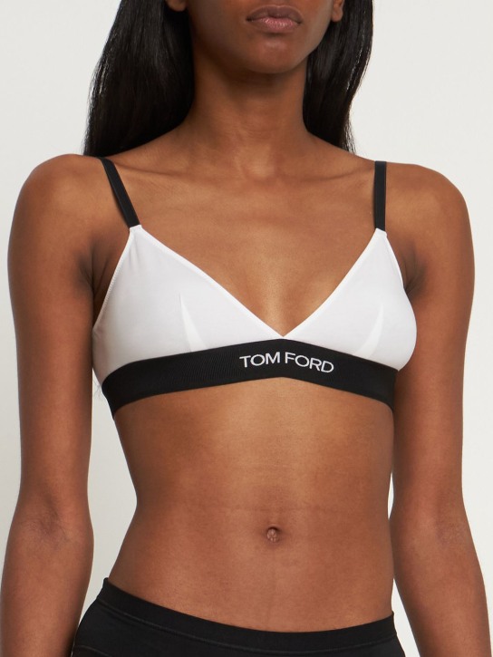 Tom Ford: Sostén triangular de jersey de modal con logo - Blanco - women_1 | Luisa Via Roma