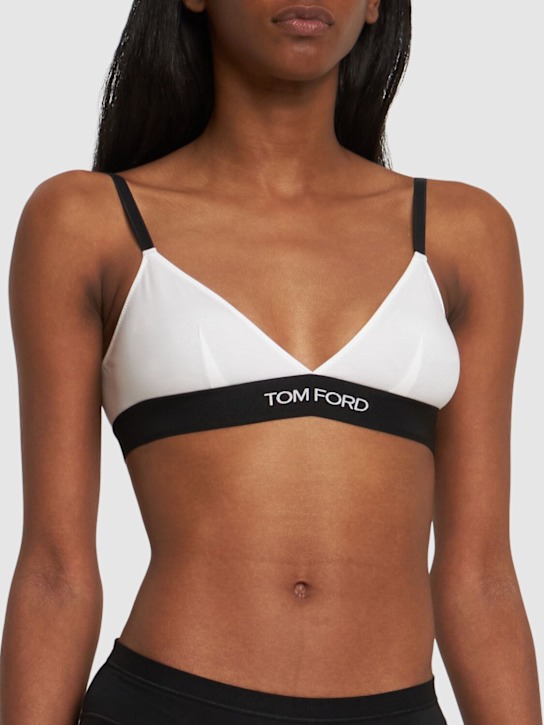 Tom Ford: Logo modal jersey triangle bra - White - women_1 | Luisa Via Roma