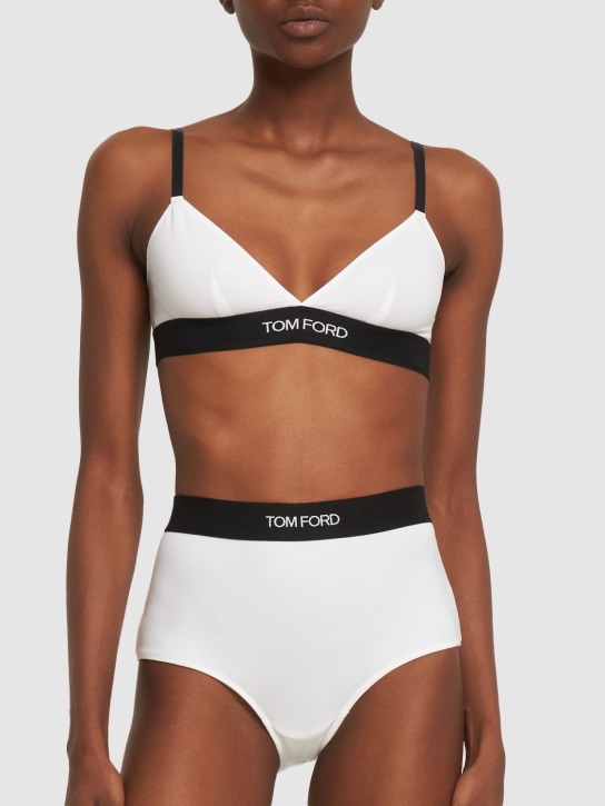 Tom Ford: Logo莫代尔平纹针织高腰内裤 - 白色 - women_1 | Luisa Via Roma