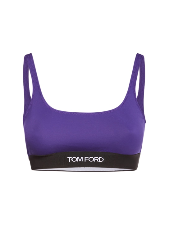 Tom Ford: Top de jersey de modal stretch con logo - Morado - women_0 | Luisa Via Roma