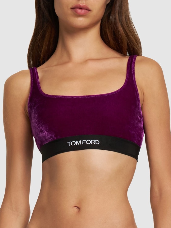 Tom Ford: Top in velluto stretch con logo - Viola - women_1 | Luisa Via Roma