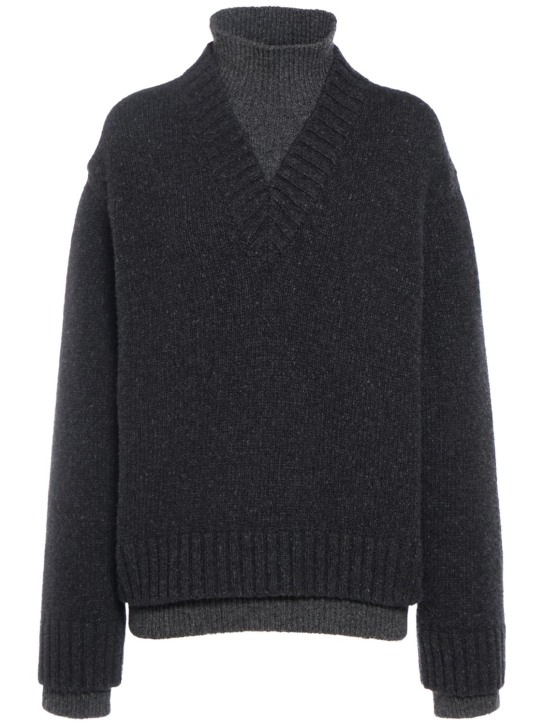 Bottega Veneta: Double layer wool sweater - Mittel Grau - women_0 | Luisa Via Roma