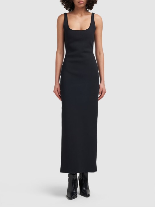 Bottega Veneta: Compact viscose blend long dress - Black - women_1 | Luisa Via Roma